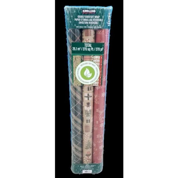 KIRKLAND SIGNATURE BRIGHT DOUBLE SIDED GIFT WRAP 3 PACK, NWT - Picture 1 of 3